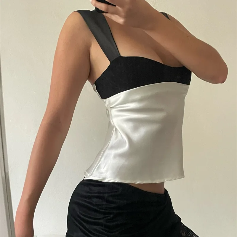 Womens Crop Top Summer Silk Vest Top Basic Casual Sleeveless Backless Tank Tops Women Y2k Aesthetic Summer Tee 2000s