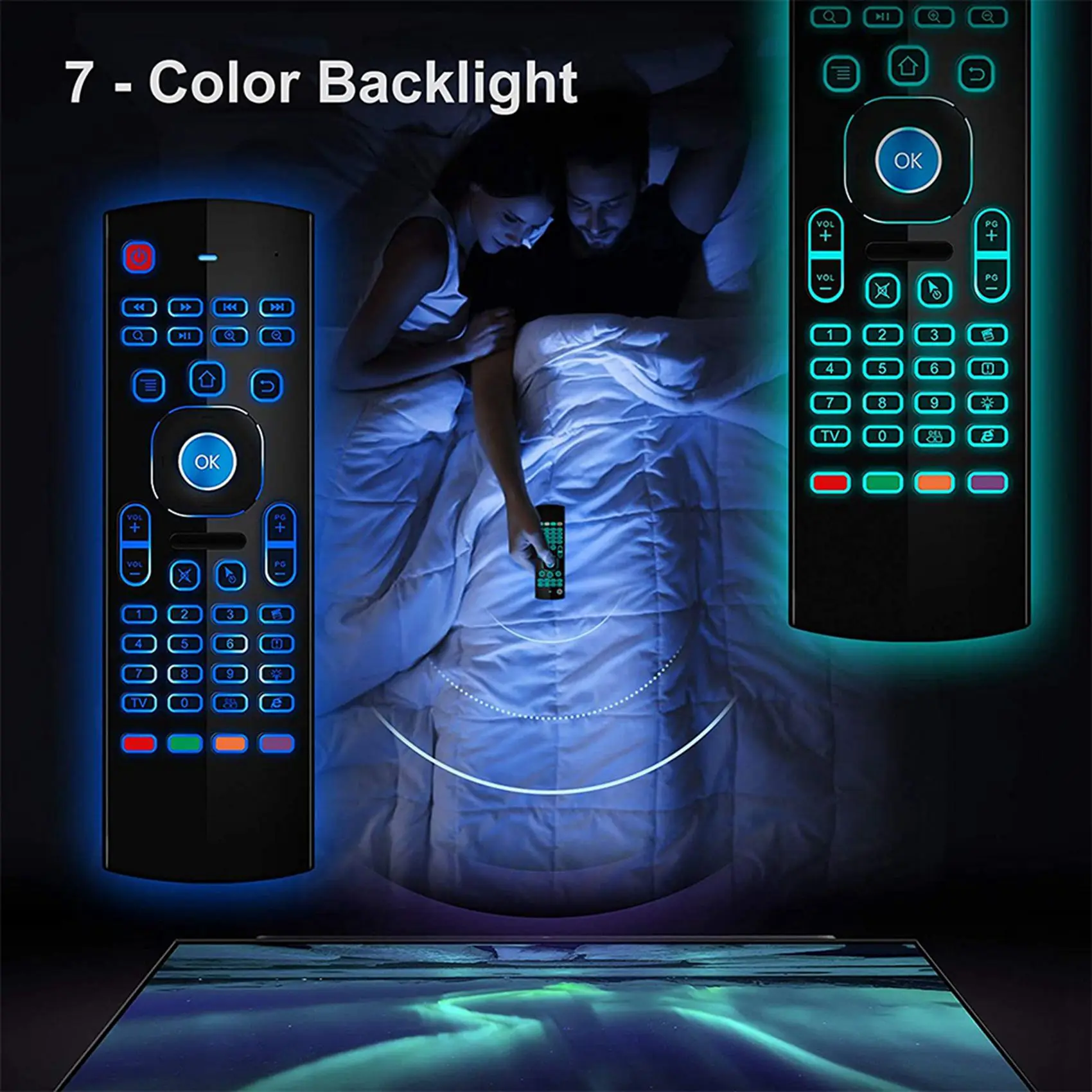 FULL-2X Air Mouse do Android TV Box, Mini Bezprzewodowa Klawiatura Pilot Powietrzny z Podświetleniem RGB MX3 Pro IR Learning