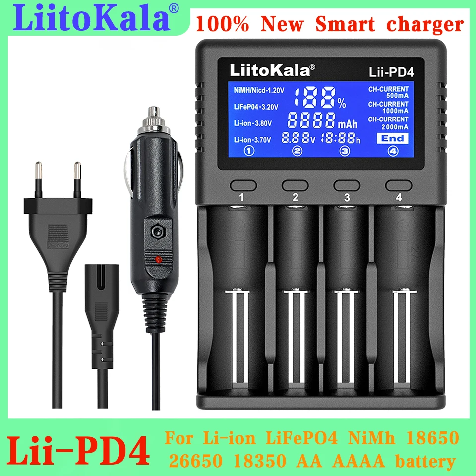 

LiitoKala Lii-M4 Lii-402 Lii-PD4 Lii202 Lii-100C S1 18650 charger suitable 26650 18500 21700 3.7V Li-ion 1.2V NiMH AA AAA Batter