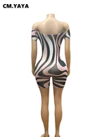 CM.YAYA Women Geometric Printed Short Sleeve Slash Neck Jumpsuits Street 2025 Summer Casual Sexy One Piece Suit Romper Playsuits - Image 5