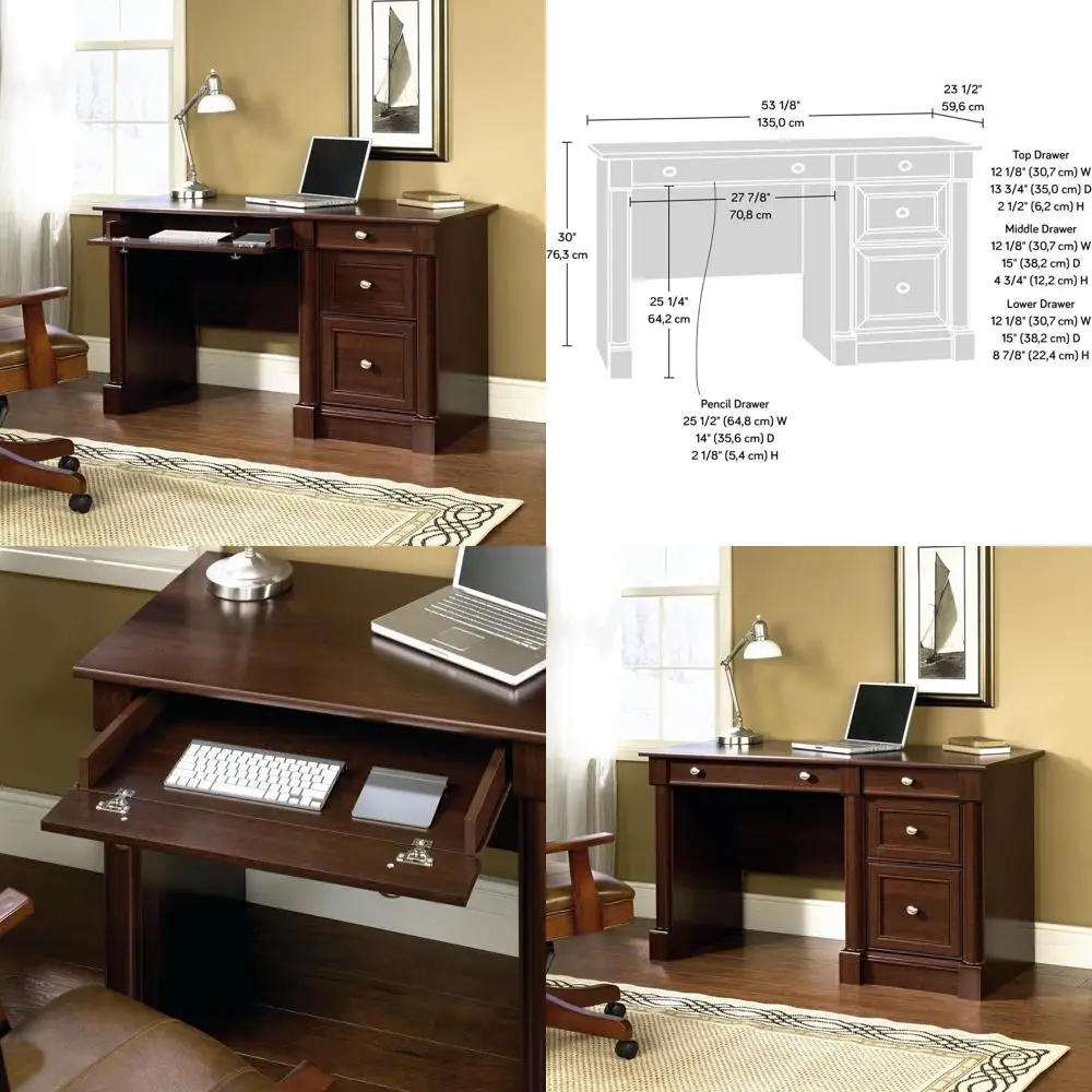 

Компьютерный стол Palladia с выдвижными ящиками, домашний офисный стол с выдвижным шкафчиком для хранения, системой организации кабелей, выдвижной полкой для клавиатуры, цвет вишня (по выбору)