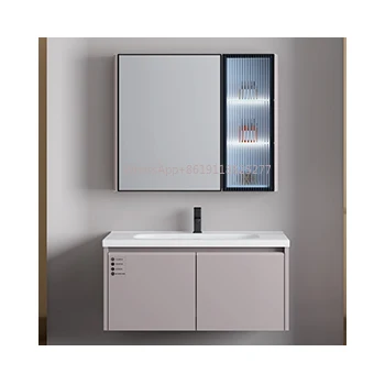 

PVC Wall Mounted Bathroom Sink Cabinet with LED Mirror Drawers Rectangle Vanity for Hotel House Building & Furniture