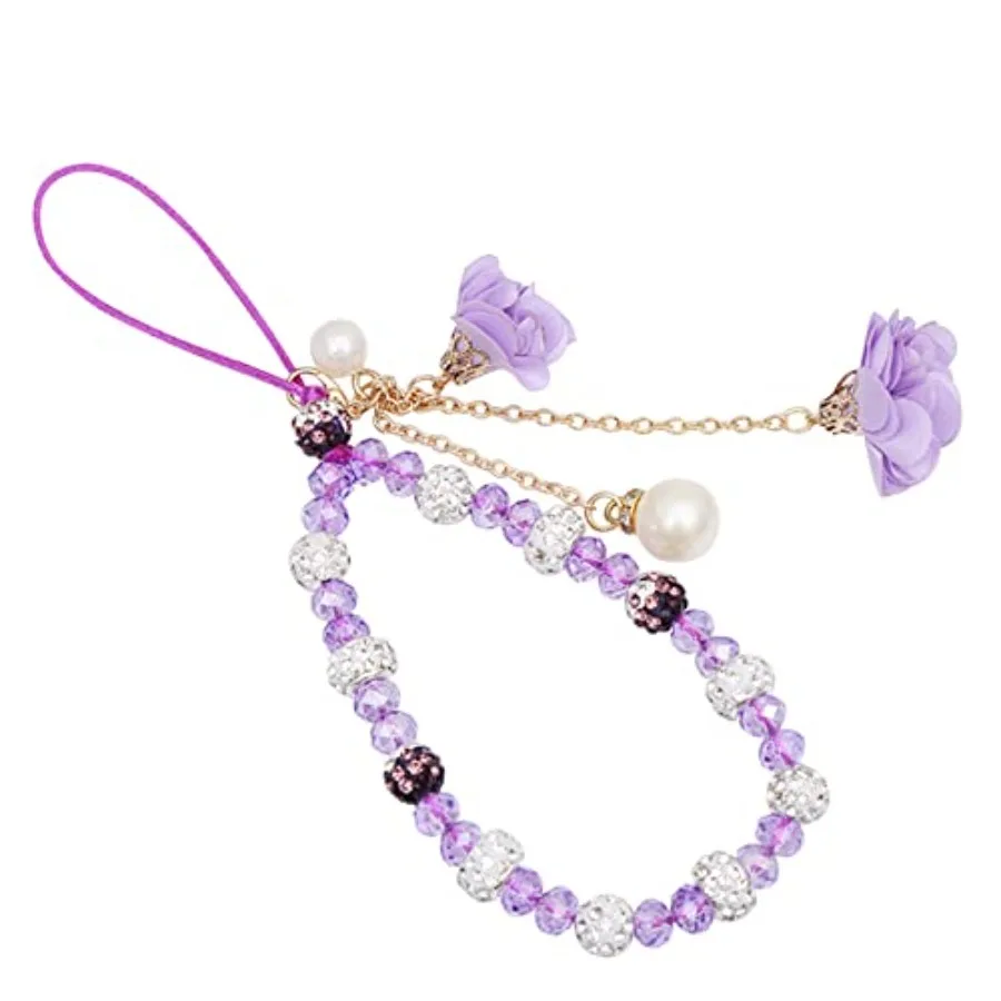 

Crystal Flower Pendant Keychains Beaded Phone Strap Lanyard Anti-Lost and Non-Slip Mobile Phone Strap for Handbag Decoration Ac