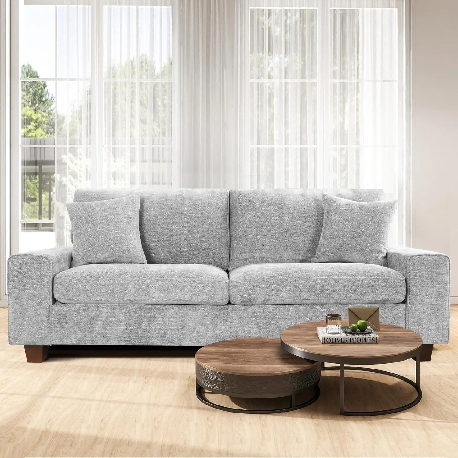 

71.25" Chenille Sofa Couches for Living Room 2 Seater Sofa with 2 Pillows Small Modern Loveseat Couch for Small Spaces Office