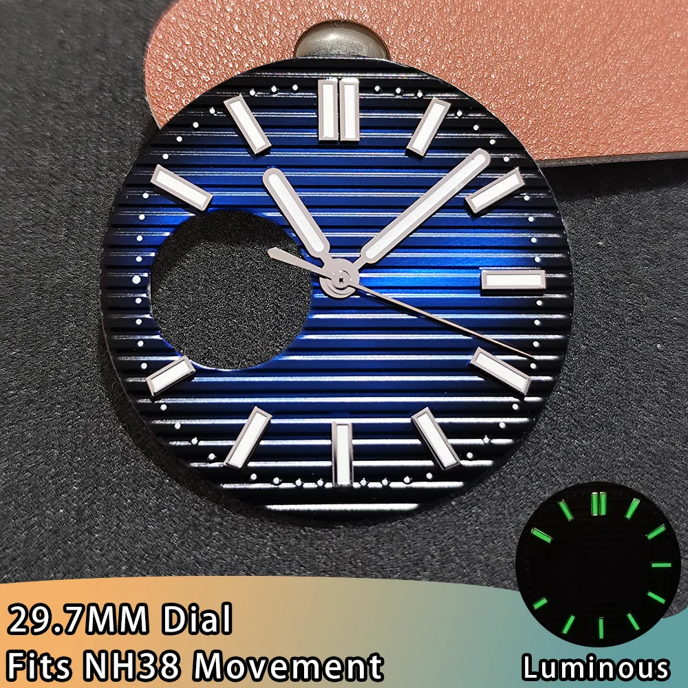 หน้าปัดนาฬิกาแบบเปลือย NH38 ขนาด 29.7 มม. พร้อมเข็มนาฬิกา เรืองแสงสีเขียว เหมาะสำหรับกลไกนาฬิกา NH38 อุปกรณ์เสริมนาฬิกา เครื่องมือซ่อม