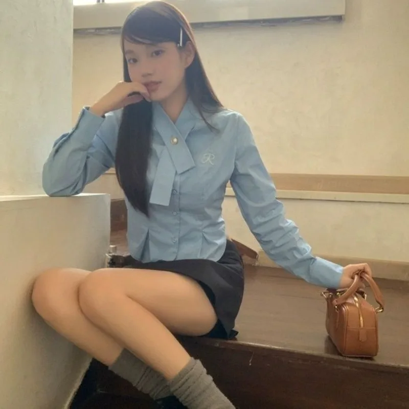 

Long-sleeved Shirts for Women 2025 New Spring Autumn Inner Wear Short Style Niche Tops