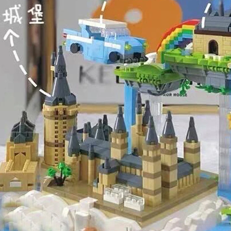 Moyu 92034 Magic School University Rainbow Car Architecture Scene 3D Mini Diamond Blocks Bricks Building Toy for Children no Box