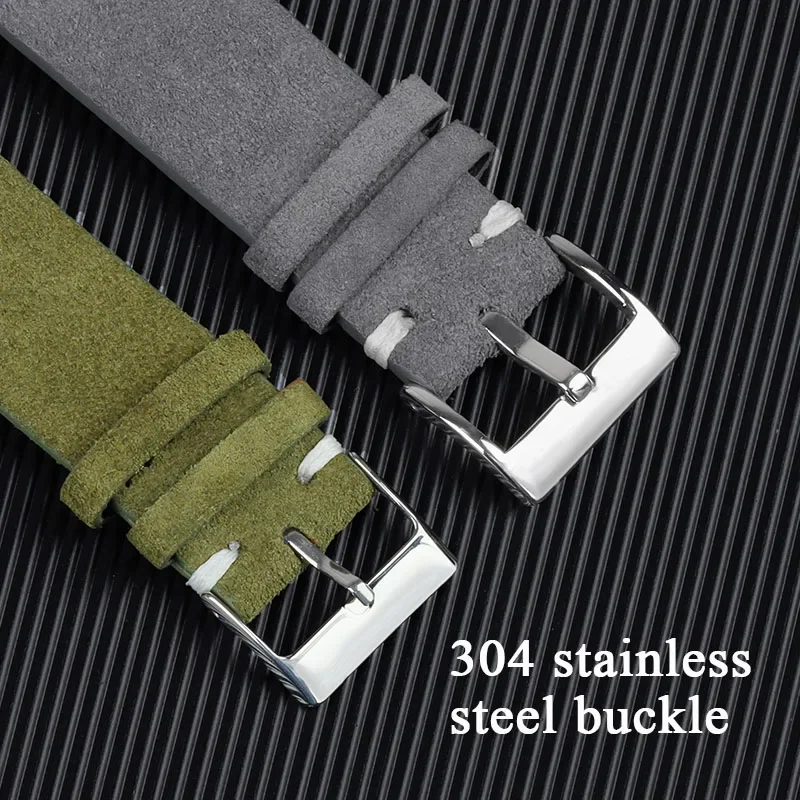 High Quality Genuine Leather Watch Strap Quick Release Wrist Band Vintage Soft Belt Suede Stitching Watch Band 18mm 20mm 22mm