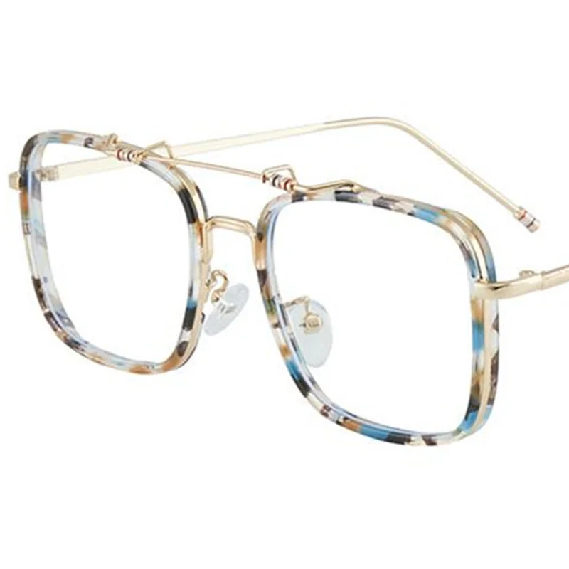 NEW Anti-Blue Light Glasses Personality Double Beam Optical Eyewear Square Spectacles Alloy Temples Eyeglasses