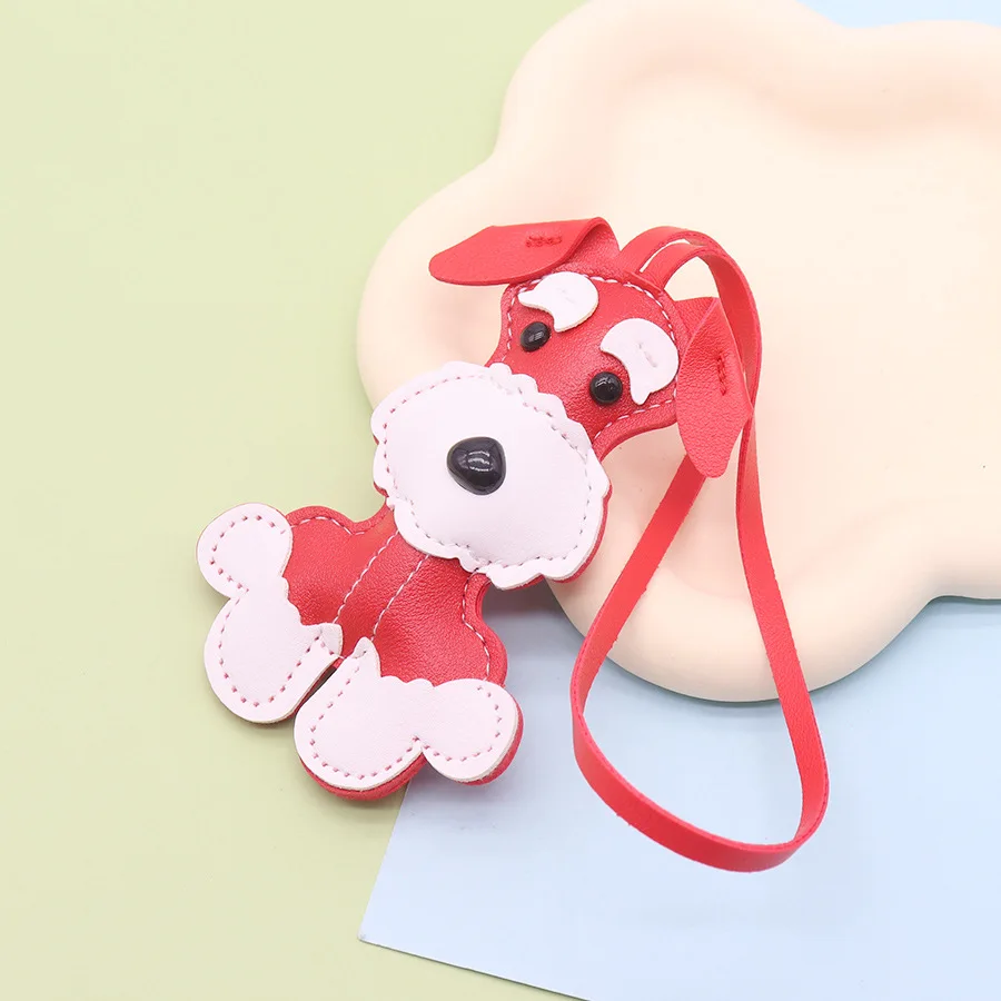 Lovely Schnauzer Keychain Cartoon PU Leather Puppy Animal Keys Ornament Woman Girl Shoulder Bag Accessory Charm Jewelry