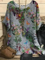 plus Size Women's Floral T-Shirt Summer 2025 Short Sleeve Casual Loose Vintage Streetwear Fashion - Image 4