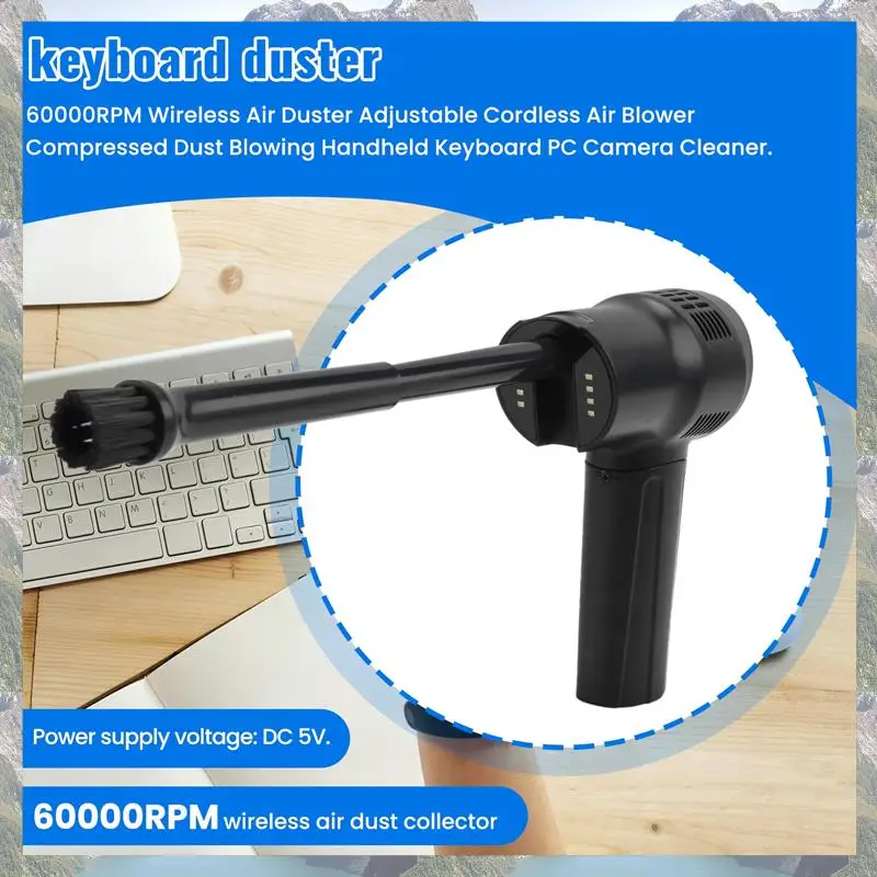2025 Nieuwe 60000 RPM Draadloze Air Duster Verstelbare Draadloze Luchtblazer Gecomprimeerd Stof Blazen Handheld Toetsenbord PC Camera Cleaner