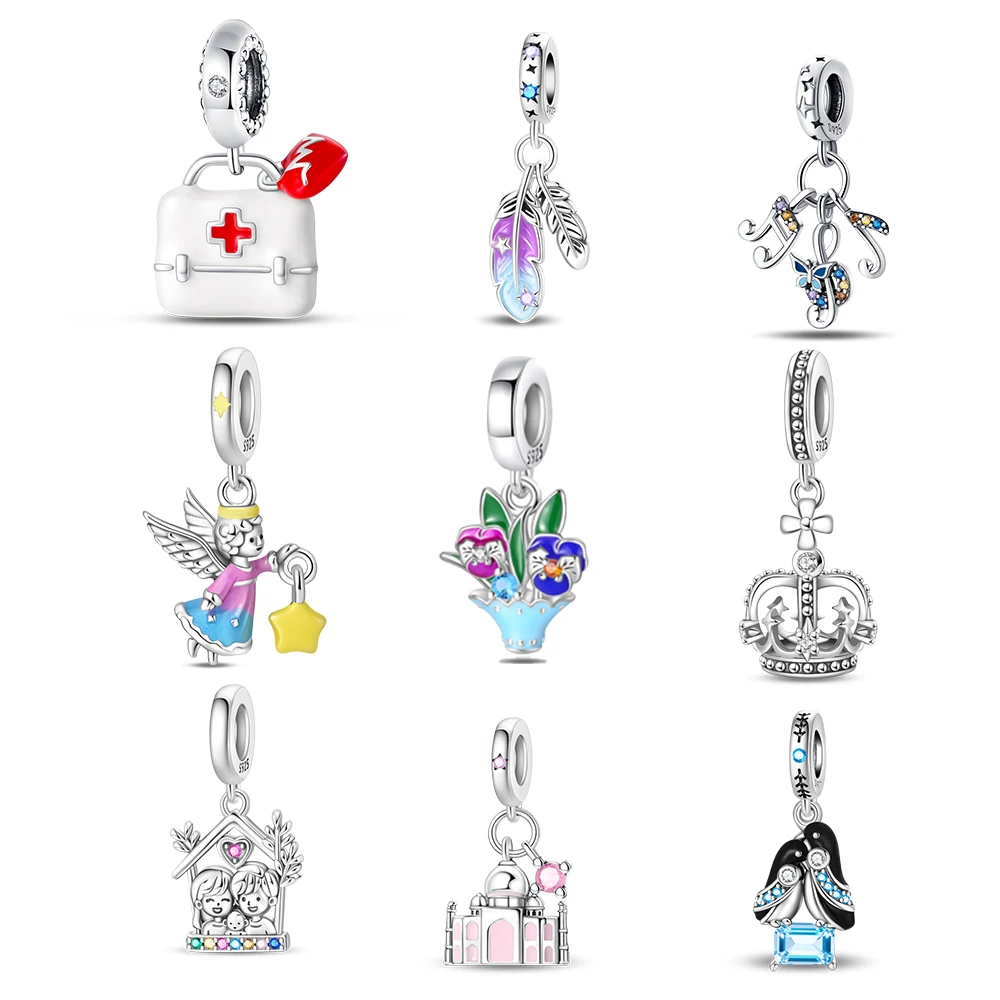 Silberner Royal Crown Dangle Charm mit klarem Zirkonia, passend für europäische Armbänder, königliches Schmuckgeschenk