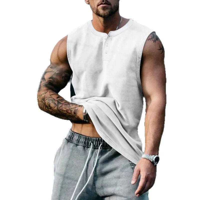 2025 Summer Men's Sleeveless Fashion Casual Basketball Men's Tank Top Large Round Neck Slim Solid Color T-shirt Men's Tank Top - Image 2