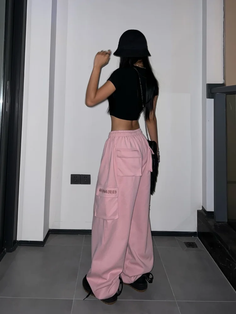 Sweatpants Egirl 90s Aesthetic Vintage Wide Leg Trousers Female  Y2K Pink Cargo Parachute Pants Oversize Hip Hop Jogging