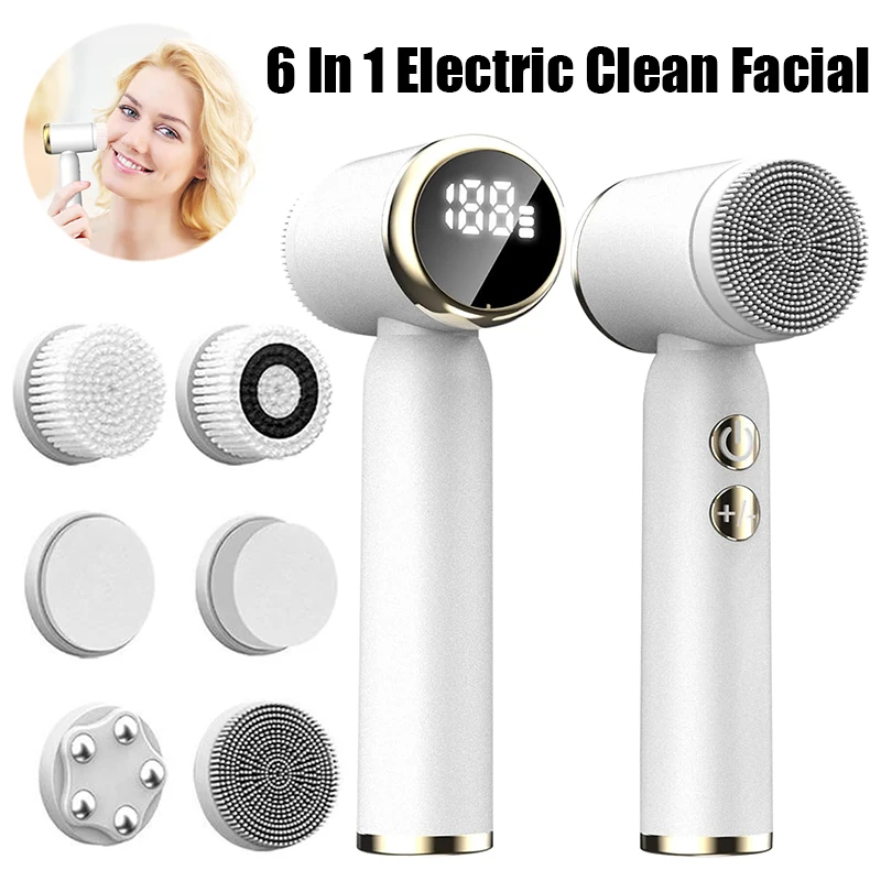 

Silicone 6In1 Facial Cleansing Brush Waterproof Face Cleaner Blackhead Removal Acne Pore Clean Skin Rejuvenation Face Massager