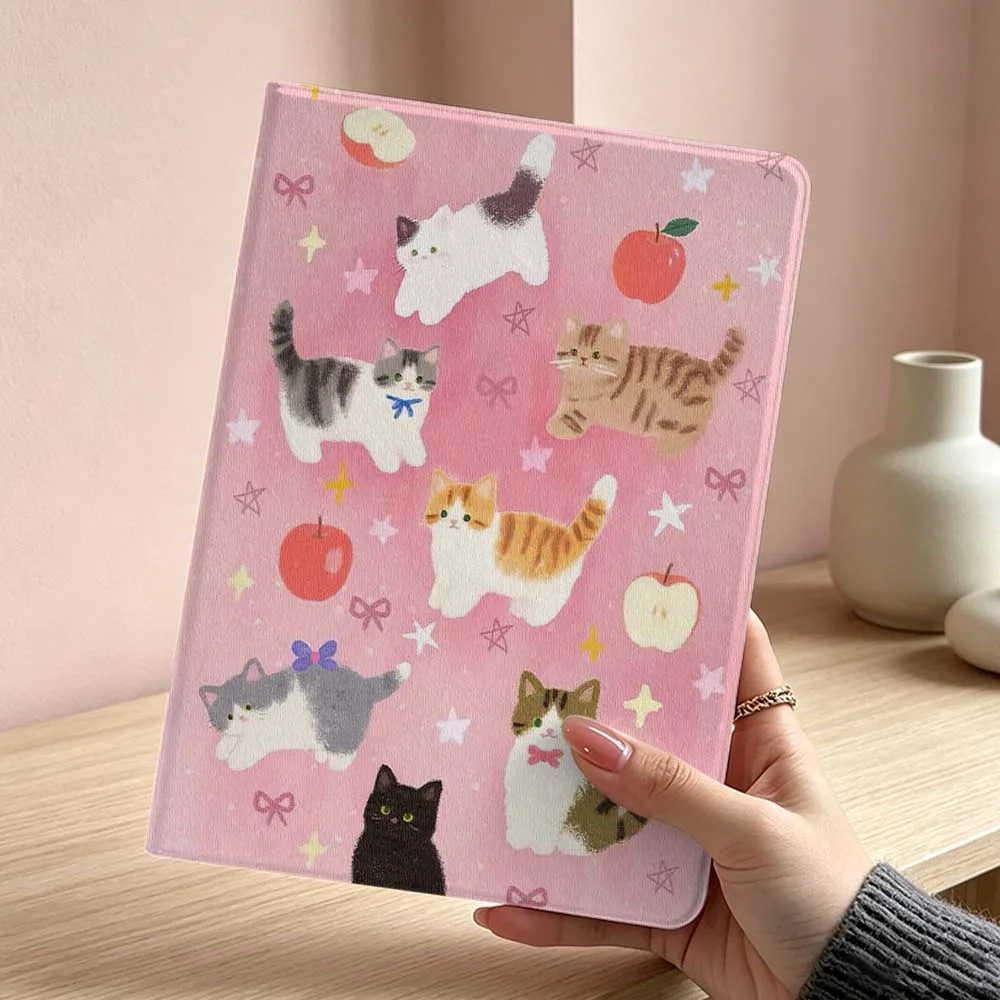 Art Pink Cat Pattern Soft For Samsung Galaxy Tab S11 S10 S9 S8 S7 S6 A11 A9 A8 A7 Ultra Lite FE Plus Inch Tablet Case