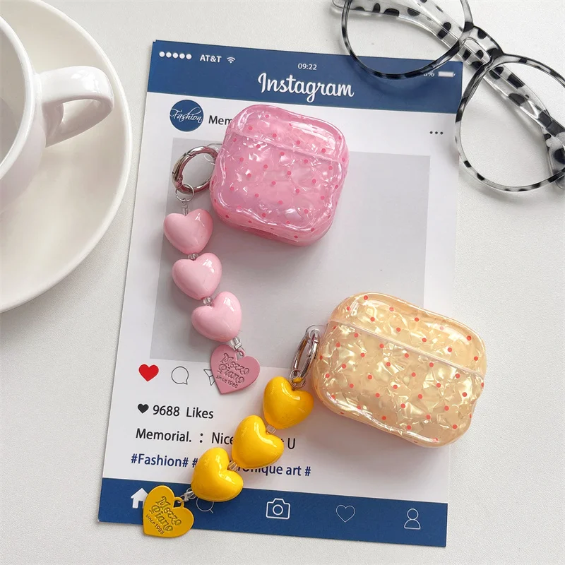 

Ins Heart Pendant AirPods Protective Case for Airpods 1 2 3 4 Pro Pro2 Pro3 Transparent Soft IMD Anti Scratch Cover