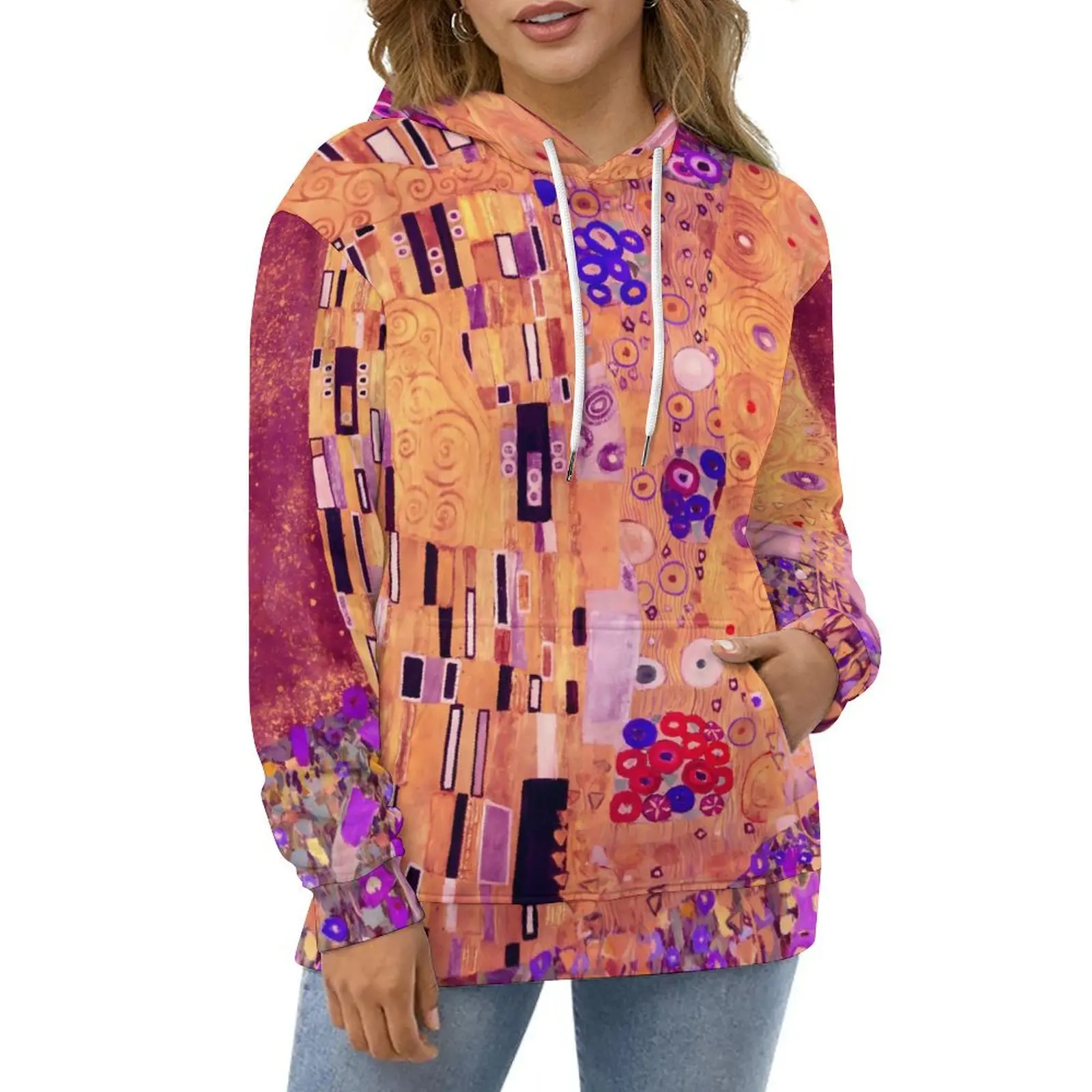 Gustav Klimt Casual Hoodies The Kiss Purple Y2k Hoodie Woman Long Sleeve Harajuku Graphic Loose Oversize Clothing