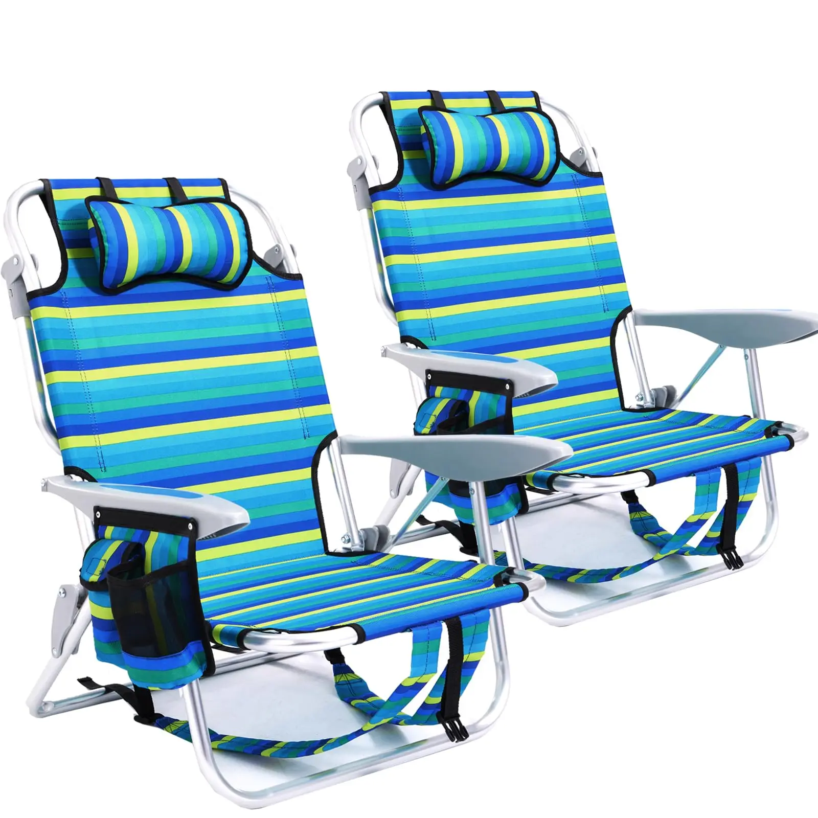 2 Pack Lightweight Portable Camping Beach Chair for Adults, Outdoor Lay Flat Folding Beach Chairs with 5 Positions