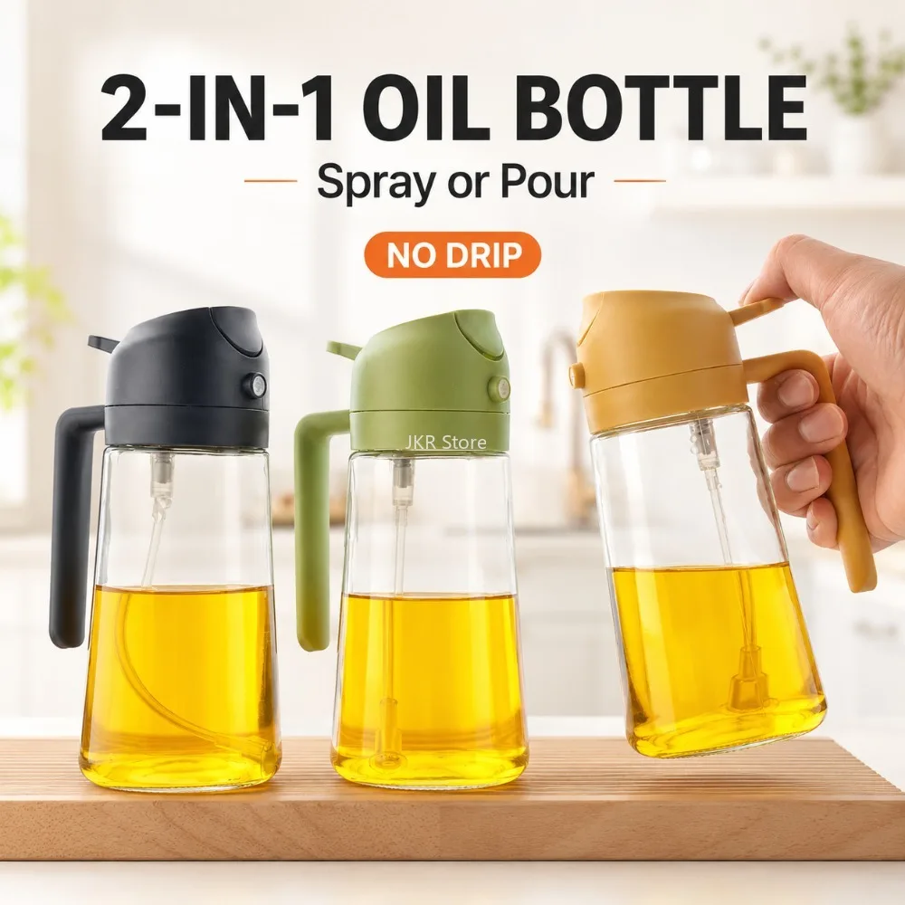 2 in 1 Olive Oil Sprayer Dispenser Bottle Large Capacity Spray Pour Oil Bottle for Kitchen Cooking BBQ Frying Camping