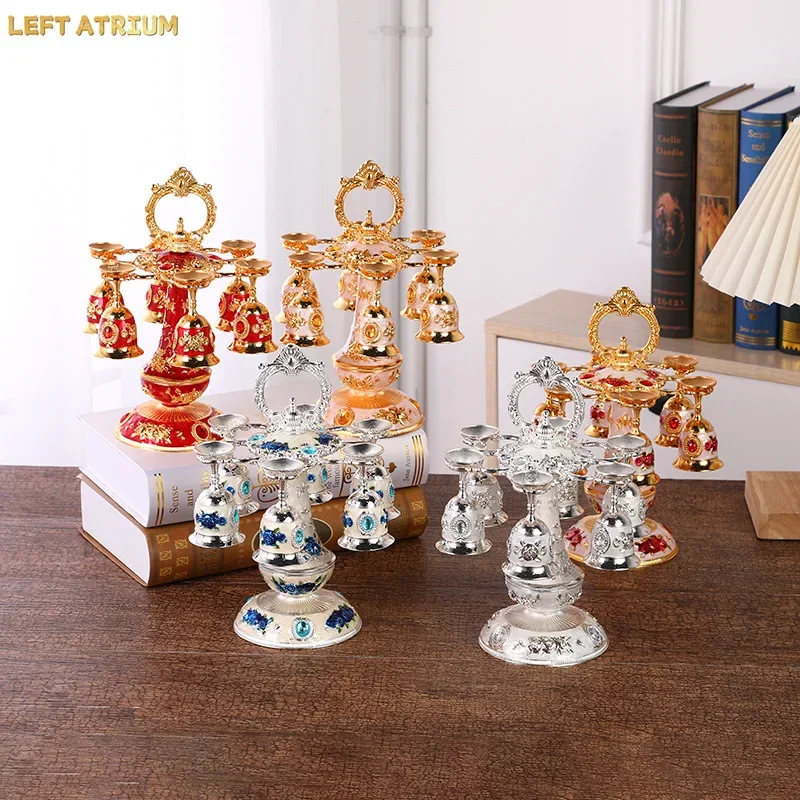 Nordic style light luxury retro wine jug set exquisite classical pattern metal wine set banquet family banquet ritual wine glass