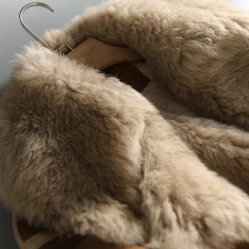 Lamb Wool Coats Women Winter Fur One-piece Plus Velvet Thickened Design Sense Niche Casual Tops Lapel High-end Clothing Ladies