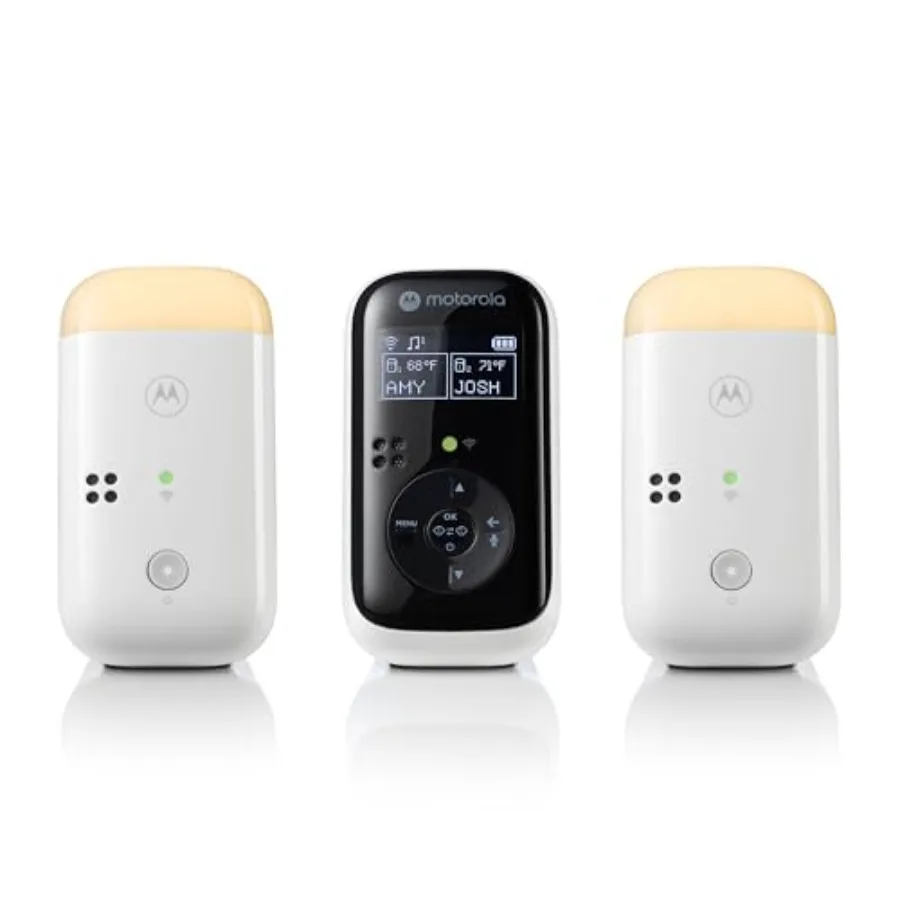 

Audio Baby Monitor for dual-room use, HD plastic white unit with night light and 2-way audio, 1500ft range, WiFi-free audio-onl