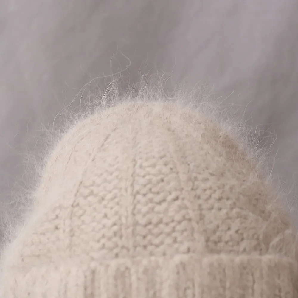 Cozy Rabbit Fur Fur Ear Flap Cap Soft Warm Angora Knitted Hat Windproof Skullies Beanies Unisex