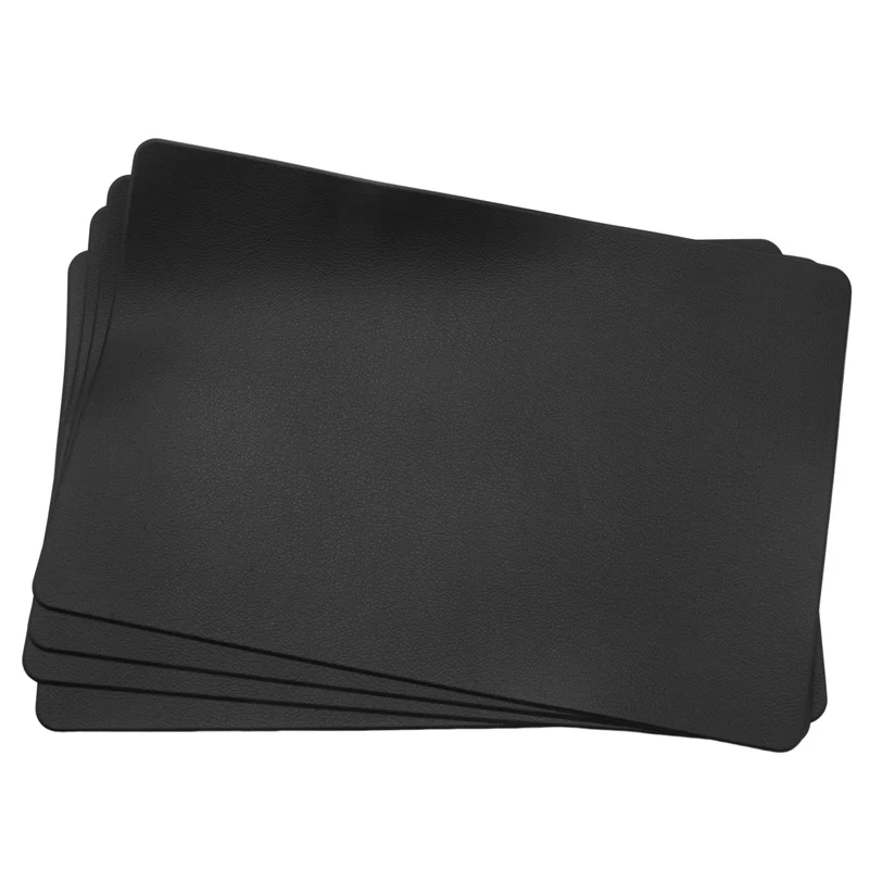 4PCS Heat-Resistant Placemats, Artificial Leather Placemats, Waterproof, Non-Slip, Washable Kitchen Placemats, (Black)