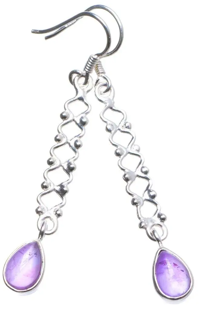 

StarGems® Natural Amethyst Handmade Unique 925 Sterling Silver Earrings 2" X3566