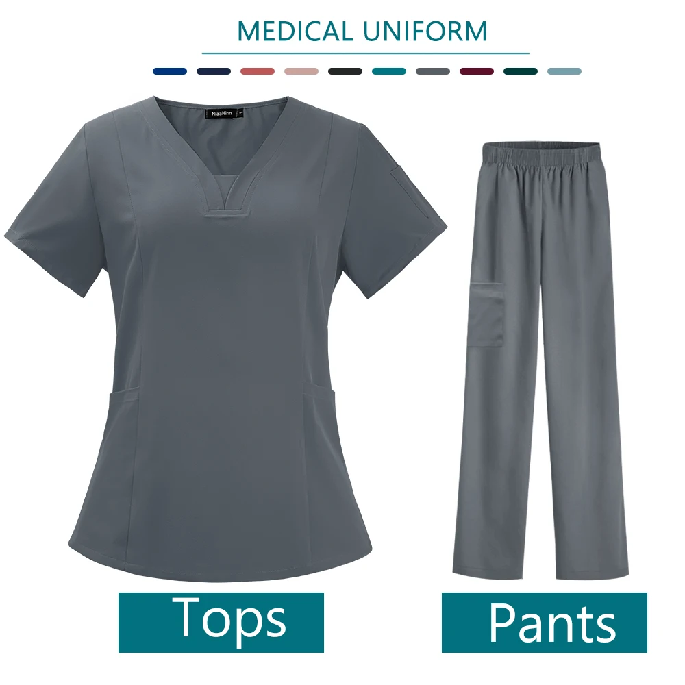 Alta Qualidade Enfermeira Uniforme Médico, Pet Grooming Care Workwear Set, Scrubs Sala de cirurgia, Vestido cirúrgico, Manga curta, Calças elásticas