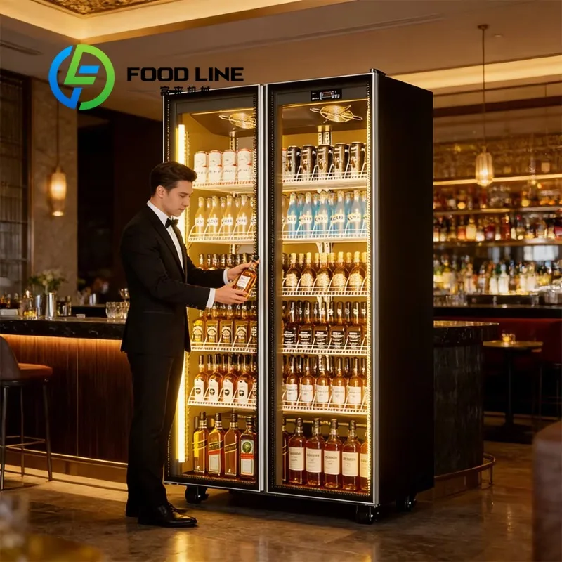 Glass Door Beverage Chiller Cabinet, Double‑Layer Insulated Glass, Anti‑Fog, Large Capacity For Supermarket Drink Sales Area