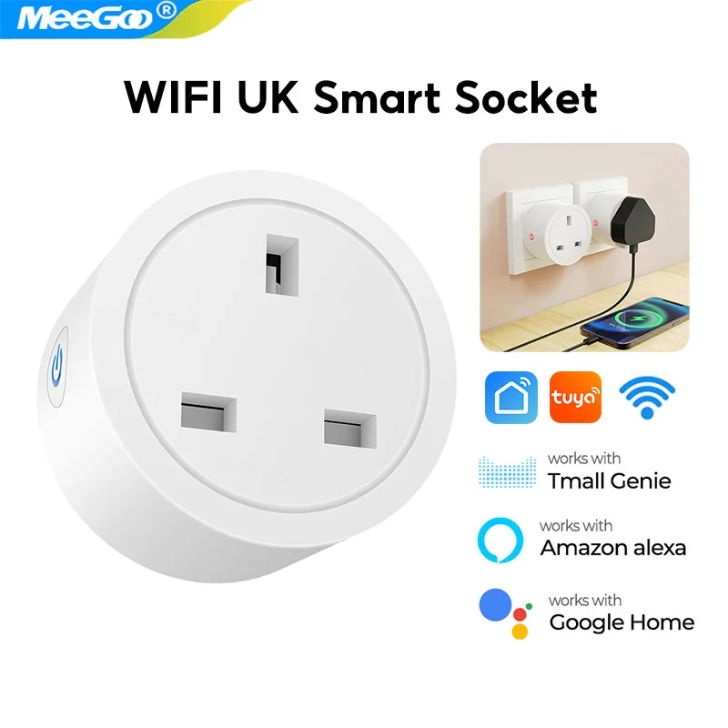 

Умная Wi-Fi розетка Tuya US/UK 10А с мониторингом энергопотребления, голосовым управлением и таймером, совместимая с Smart Life, Alexa и Google Home