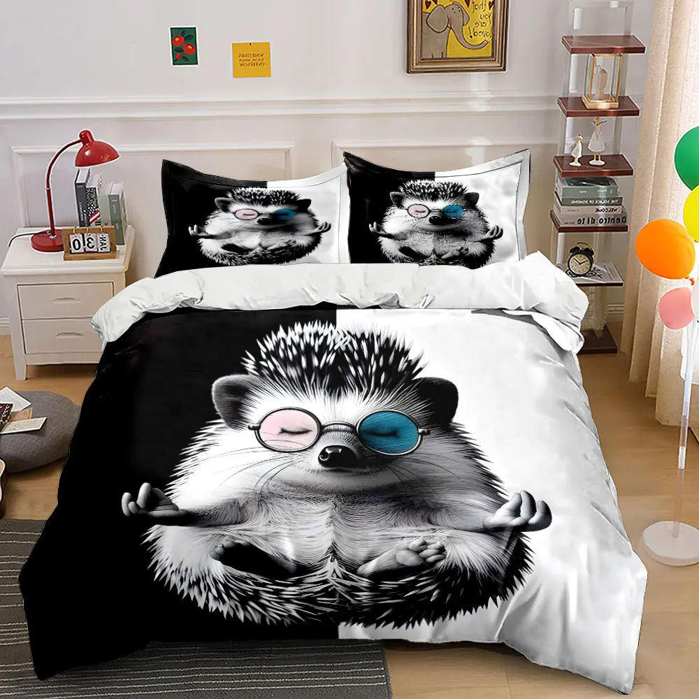 "Hedgehog Art Decor Set" Multiple sizes kid's and adults' bedroom Exquisite 3PC bedding set, gift