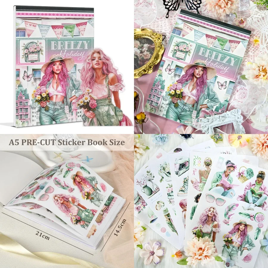 

Breezy Holiday Theme Sticker Scrapbooking Supplies for Junk Journal 20 Sheets PET Stickers - Vintage Journaling Stickers Epheme