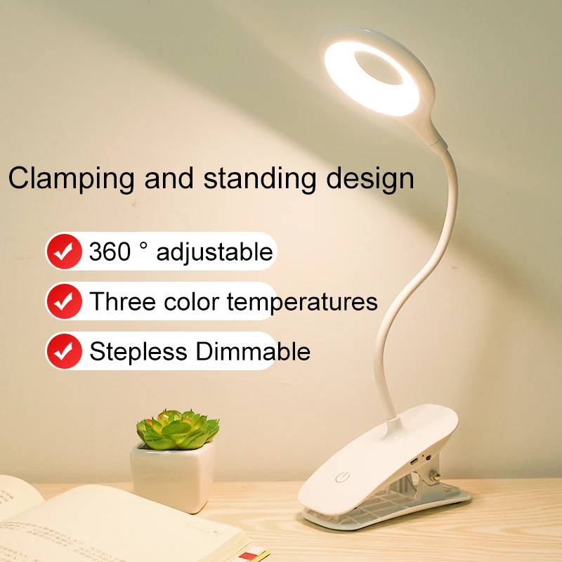 LED Desk Lamp Clip on Type USB Charging With Built In Lithium Battery Touch Dimming Student Learning Reading Table Lamp