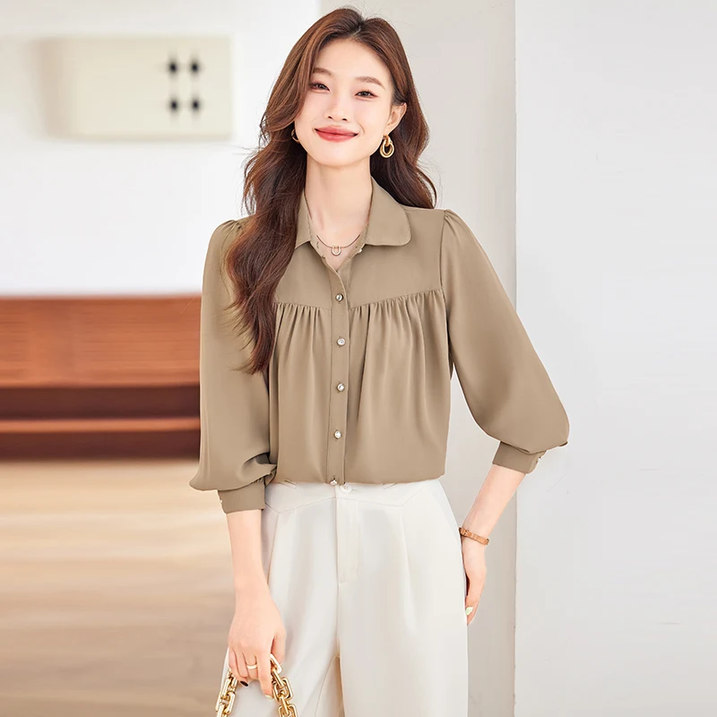 NAVIU Women Simplicity Office Lady Solid Color Turn Down Formal Long Sleeve Shirts Women Clothes Casual All Match Elegnt Tops