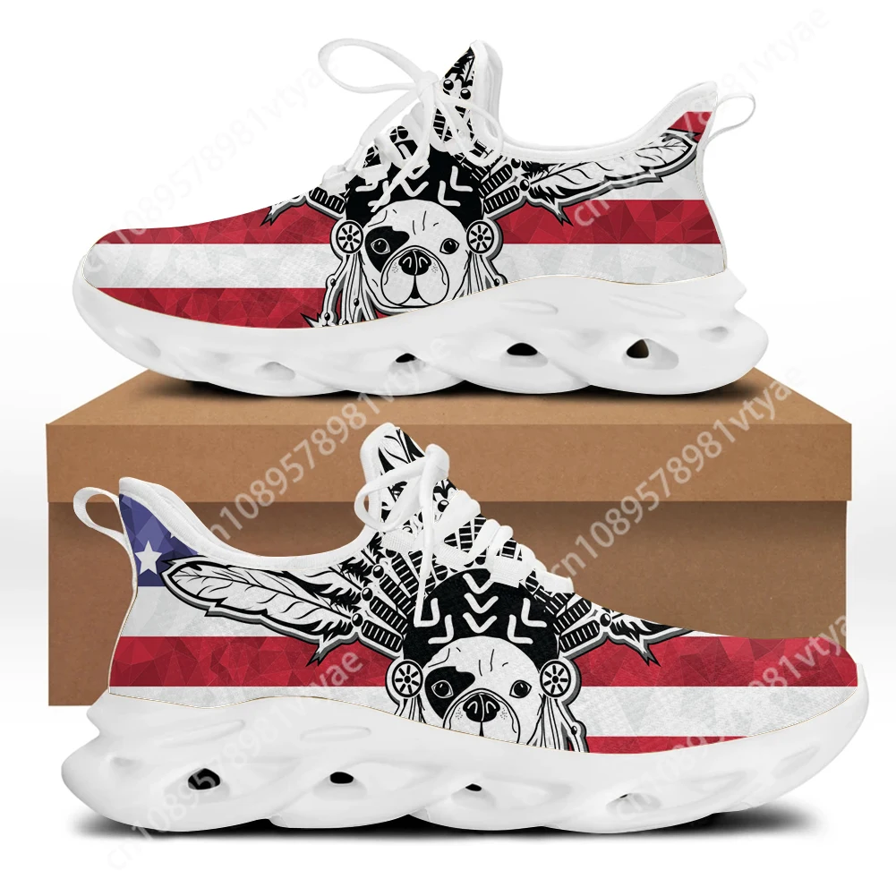 Custom Made French Bulldog American Flag Print Light Breathable Sneakers Mesh Breathable Outdoor Sport Sneakers Training Shoes