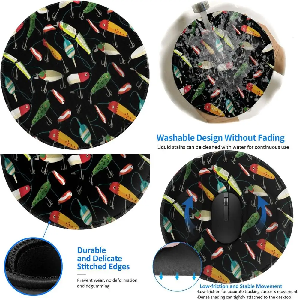 

Round Mouse Pad with Fishing Lure Print for Gaming, 8-Inch Diameter, Stitched Edge, Anti-Slip Rubber Base