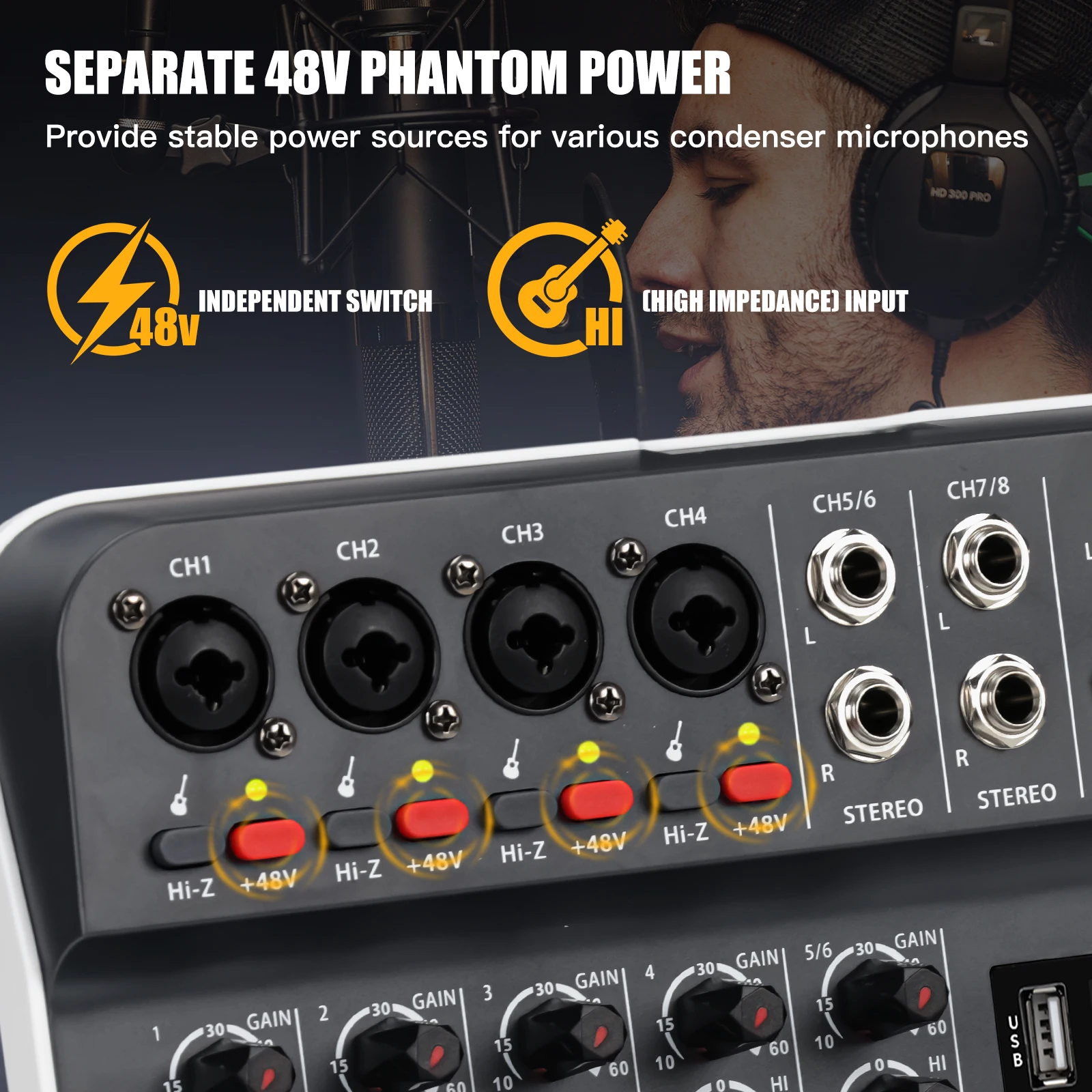 TKLBLS T6 6채널 오디오 믹서 블루투스 USB XLR RCA 인터페이스 48V 팬텀 파워 99 DSP 효과 스테이지 KTV 라이브 쇼