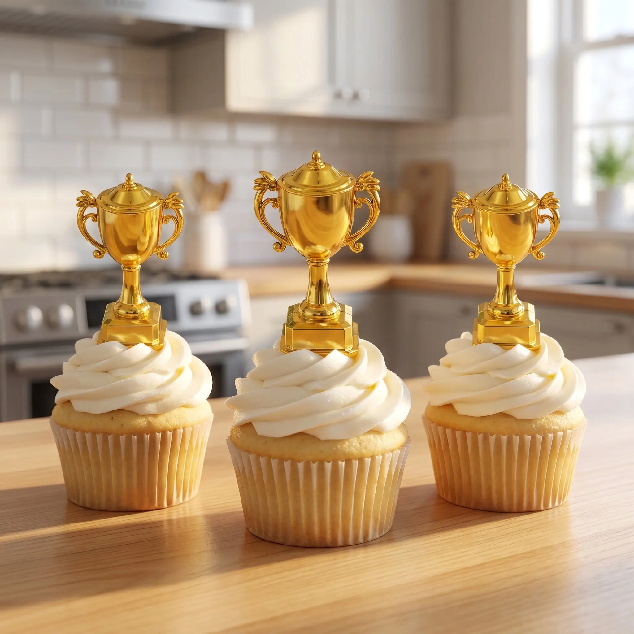 4Pcs Trophy Cake Decoration Cartoon Design Creative Cupcake Picks Party Dessert Decor Miniature Plastic Trophy Competition