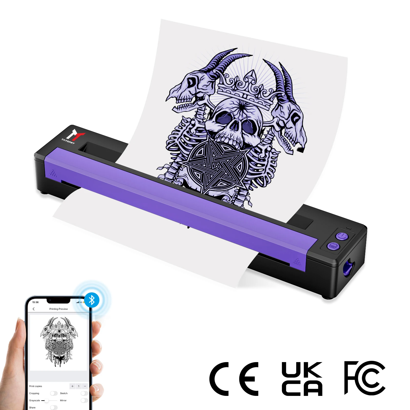 

TATOPRT-P19 Professional Tattoo Transfer Stencil Printer Wireless Thermal Tattoo Machine with 5Pcs Tattoo Transfer Paper A4 Size