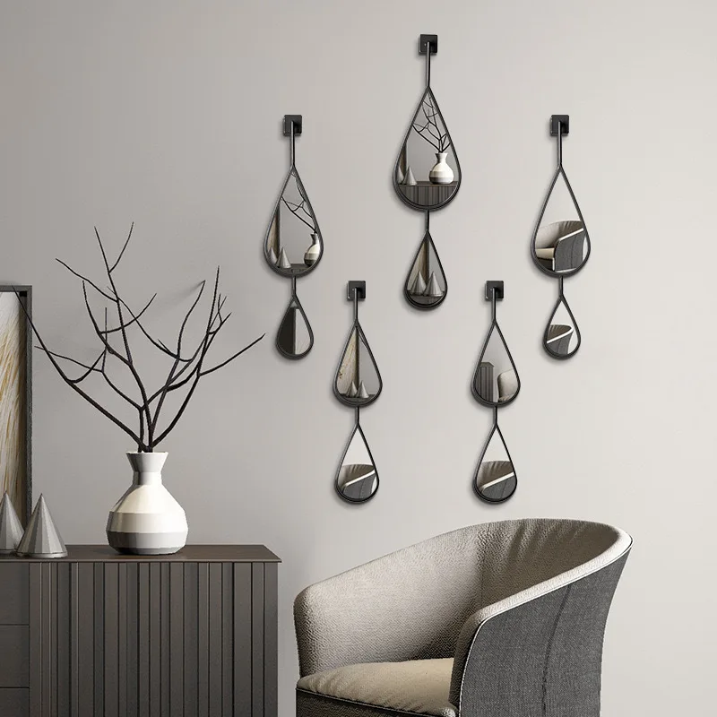 Metal Wrought Iron Three-dimensional Water Droplet Shaped Mirror Living Room Set, Wall Mounted Entrance Decorative Mirror
