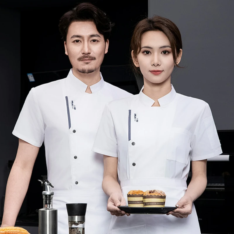 قمصان الشيف المسامية للرجال والنساء بأكمام قصيرة، زي تقديم الطعام في المطاعم والفنادق والمطابخ