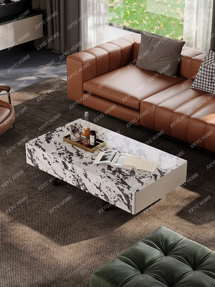 طاولة قهوة فاخرة من الحجر الصخري فيلا قصر غرفة المعيشة طاولة قهوة إبداعية مصممة طاولة قهوة فاخرة خفيفة