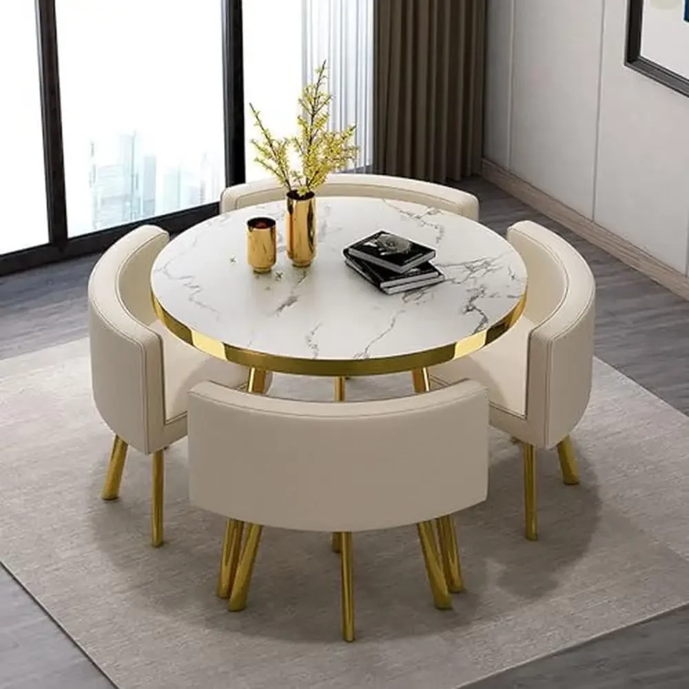 Round Dining Table Set with 4 Chairs Space Saving Multi-functional Kitchen Furniture High Quality Materials Comfortable Seating