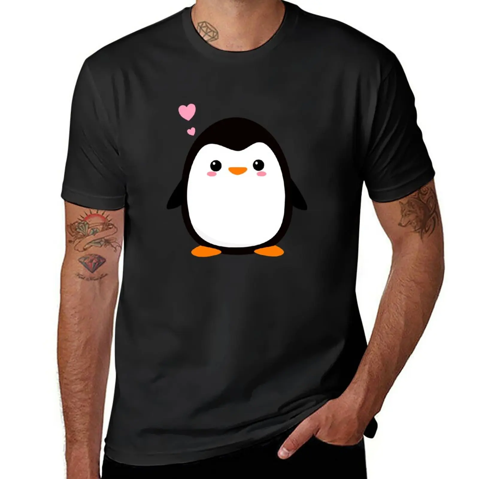 

New Cute penguin T-Shirt Short sleeve tee heavyweight t shirts mens cotton t shirts