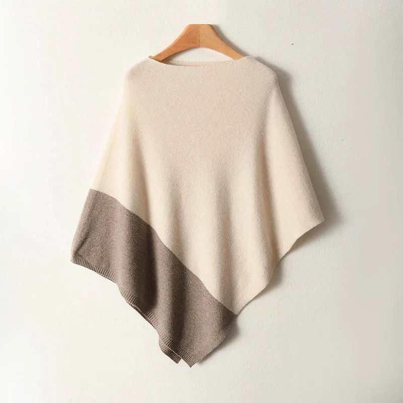 

ANGEL New Women's Wool Shawls Sweater Pullover Autumn Winter 100% Merino Wool Knitwear Warm Loose Color Blocking Scarf Clothing