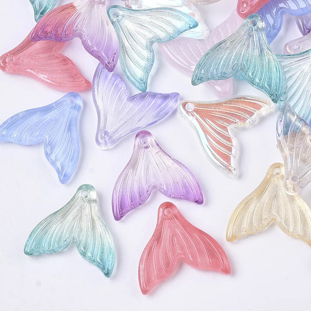 PandaHall 100 Stück Zufällige Farben Meerjungfrau-Fischschwanz Transparente Glas-Anhänger Kristallglas-Anhänger für Schmuckherstellung – Detail 5